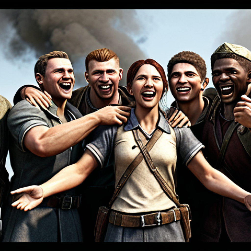 **Image:** A group of Top War players celebrating a victory together, highlighting teamwork and friendship in the game's community. **Prompt:** "Top War players celebrating a victory, showing the power of friendship and community."